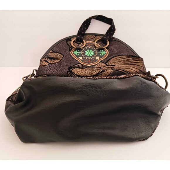 Desigual bag - Gem Desigual Foldover Lg Crossbody Bag Dk Brown Boho Embroidered